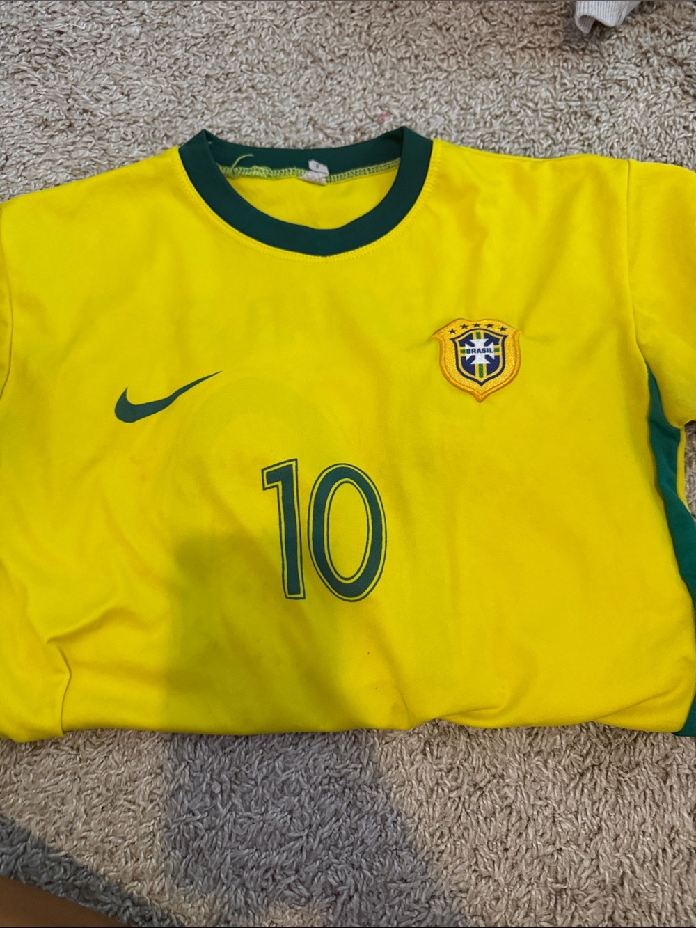 Nike Youth Brazil Soccer Jersey in Yellow with Green Trim - #10